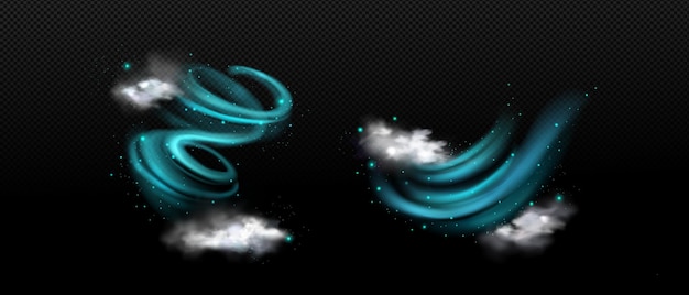 Free vector realistic set of fresh air swirls on transparent