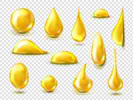 Free vector realistic set of golden drops of oil or honey