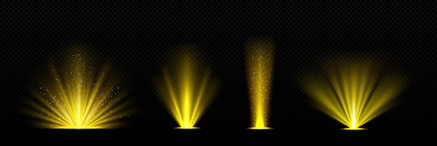 Free vector realistic set of golden light shine on transparent