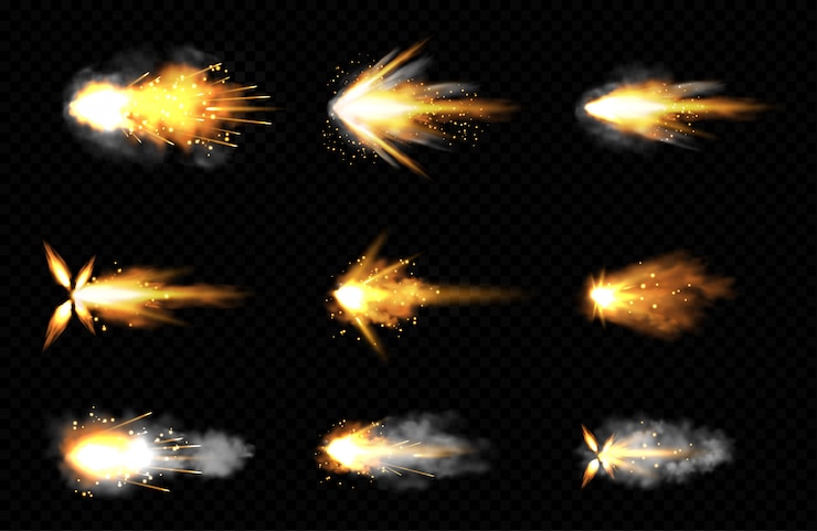 Free Vector realistic set of gun shots with fire and smoke