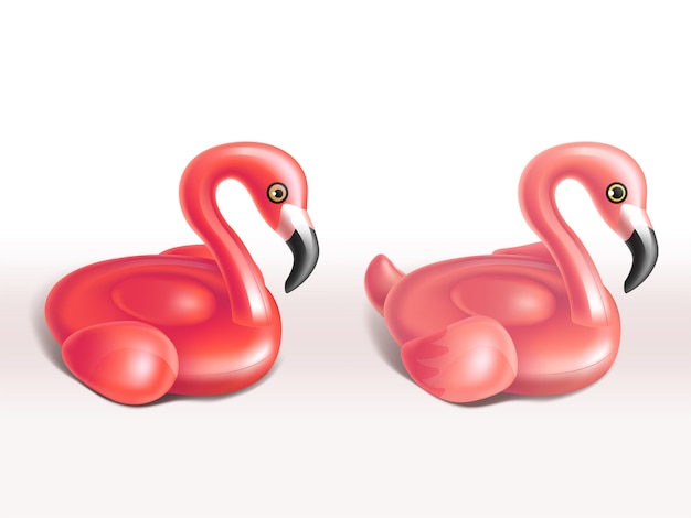 Realistic set of inflatable flamingo, pink rubber rings for kids, cute fun toys