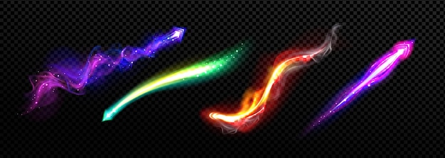 Free vector realistic set of magic power neon light trails