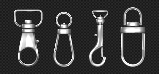 Free vector realistic set of metal carabiners lobster clasps