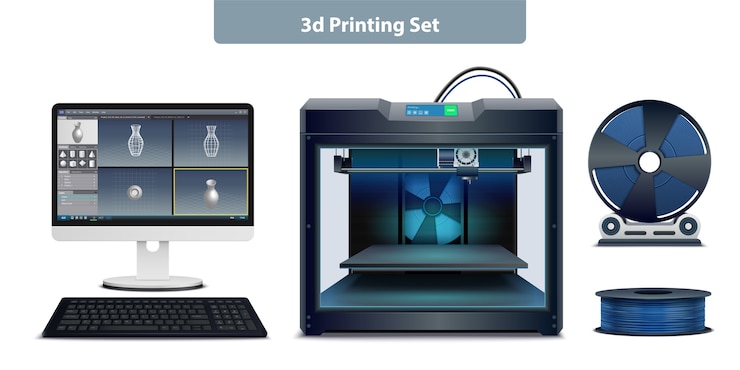 Free Vector realistic set of necessary equipment for 3d printing isolated  vector illustration