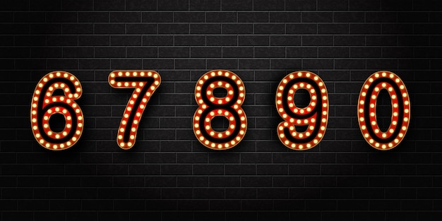 realisticset of neon retro numbers for decoration and covering on the wall background.