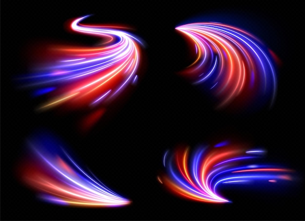 Бесплатное векторное изображение Реалистичный набор световых эффектов с длительной выдержкой