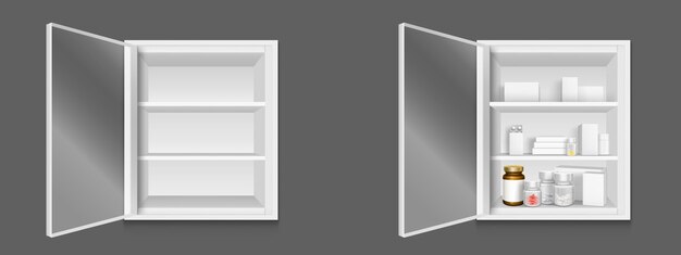 Free vector realistic set of open medical cabinets