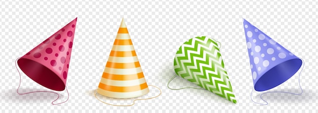 Free vector realistic set of party hats png on transparent