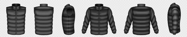 Free vector realistic set of puffer jacket and vest mockups