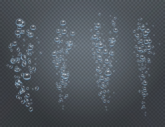 Realistic set of underwater fizzy streams consisting of ascending air bubbles