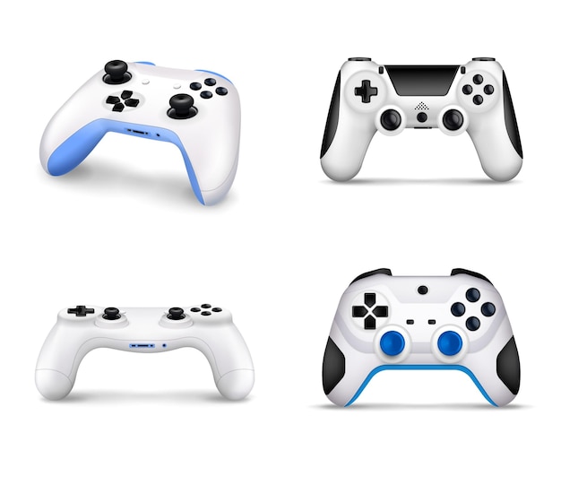 Free vector realistic set of various models of controllers for video game console on white background isolated vector illustration