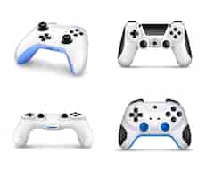 Free vector realistic set of various models of controllers for video game console on white background isolated vector illustration