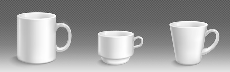 Free Vector realistic set of white mug and cup mockups