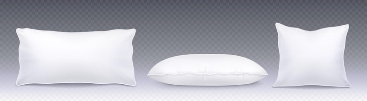 無料Vector 透明な背景に分離された白い枕の上面と側面図の現実的なセット寝室のインテリア デザインの健康的な睡眠のための 3 d の正方形と長方形のクッション モックアップのベクトル イラスト