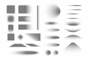 Vettore gratuito ombre realistiche impostate con sfondo bianco e macchie di gradiente isolate di varie forme con bordi sfocati illustrazione vettoriale