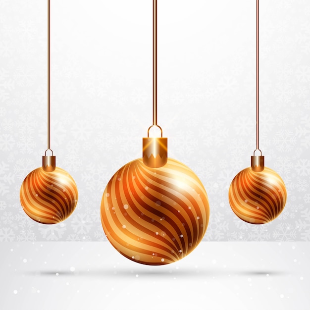 Реалистичные блестящие новогодние шары на фоне праздничной открытки