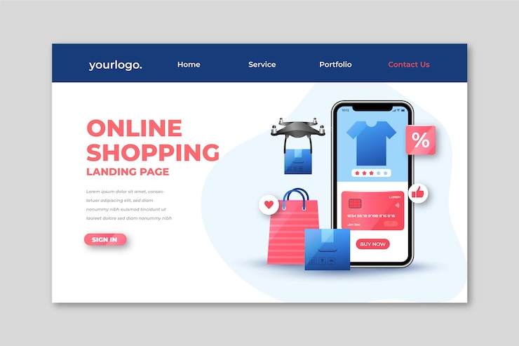Free Vector realistic shopping online landing page template
