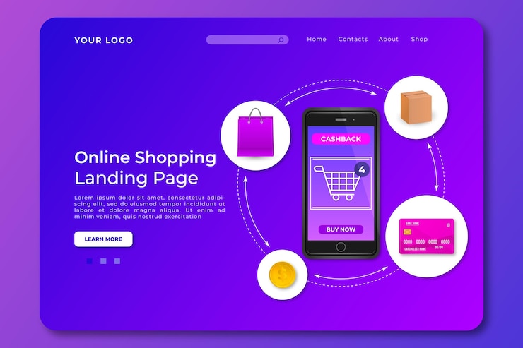 Free Vector realistic shopping online landing page template