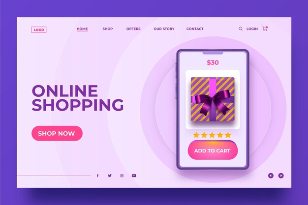 Realistic shopping online landing page