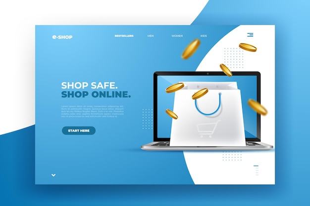 Realistic shopping online landing page