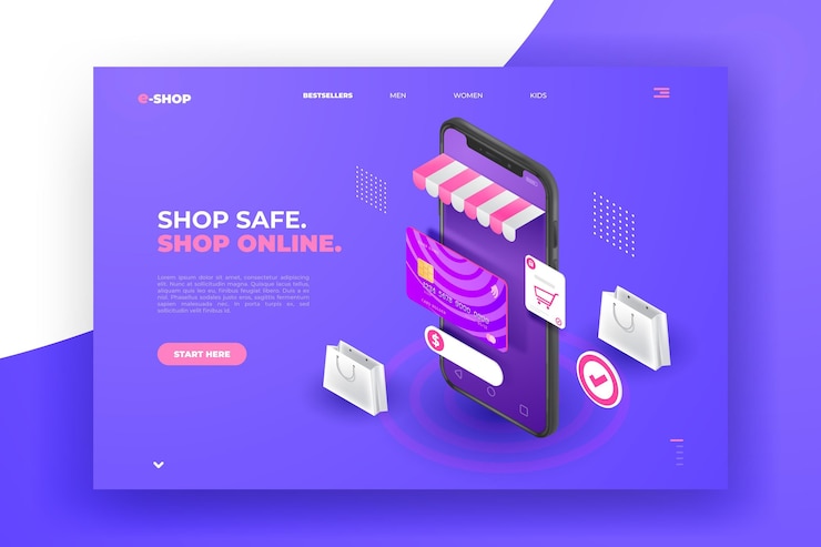 Free Vector realistic shopping online landing page