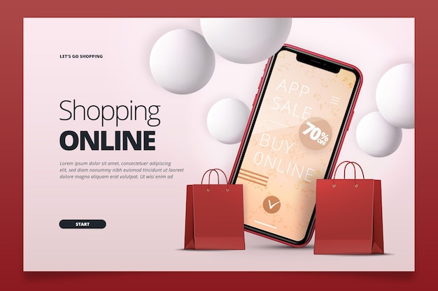 Realistic shopping online landing page