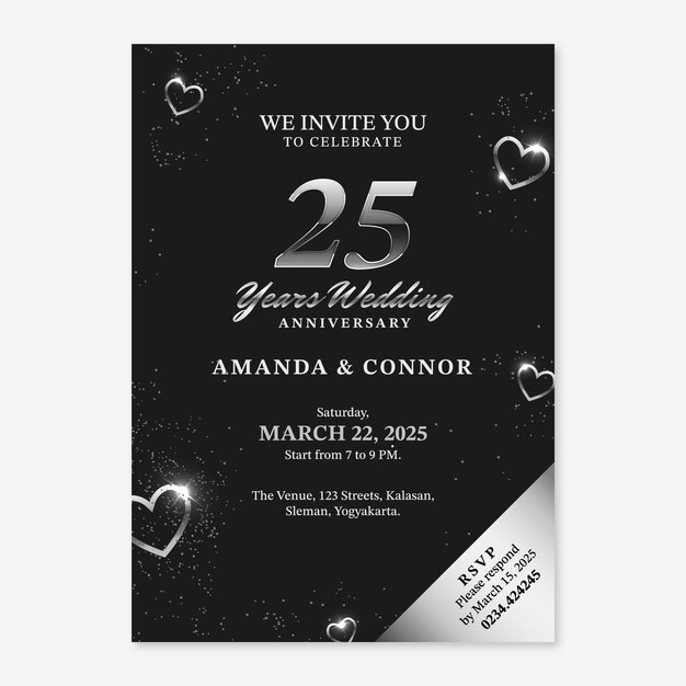 Realistic silver anniversary invitation