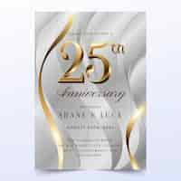 Free vector realistic silver anniversary invitation