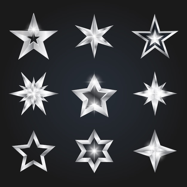 Vettore gratuito collezione di elementi di stelle d'argento realistiche