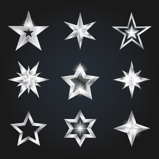 Free vector realistic silver stars element collection