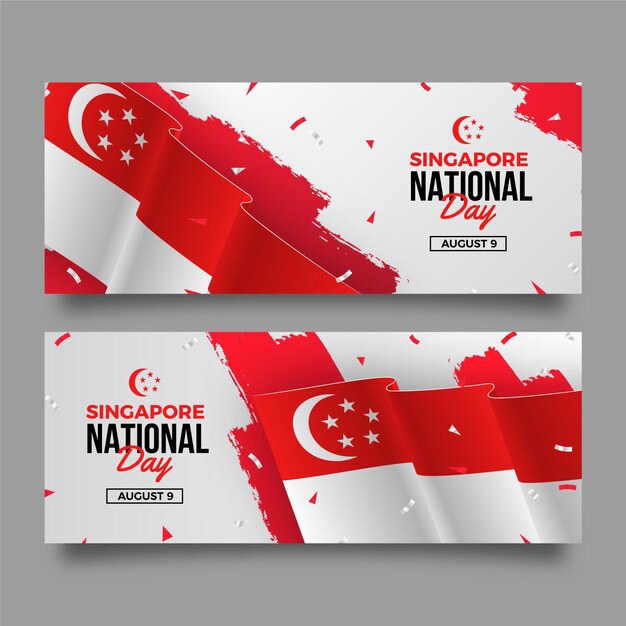 Vettore gratuito set di striscioni realistici per la festa nazionale di singapore