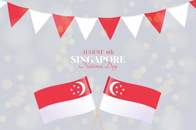 Vettore gratuito illustrazione realistica della festa nazionale di singapore