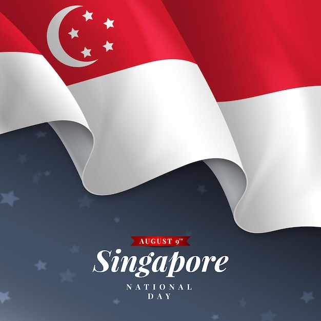 Vettore gratuito illustrazione realistica della festa nazionale di singapore