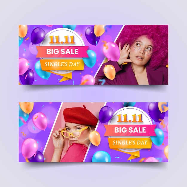 Set di banner realistici per il giorno dei single