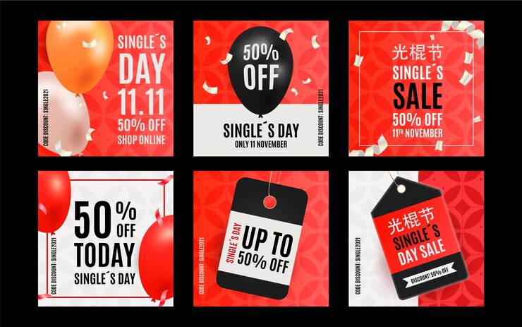 Free Vector realistic single's day instagram posts collection