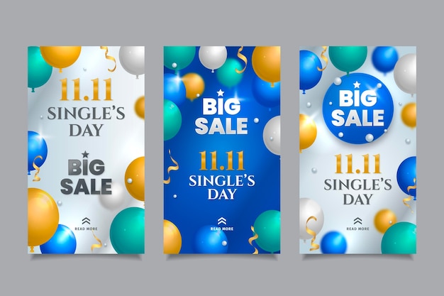 Free vector realistic single's day instagram stories collection