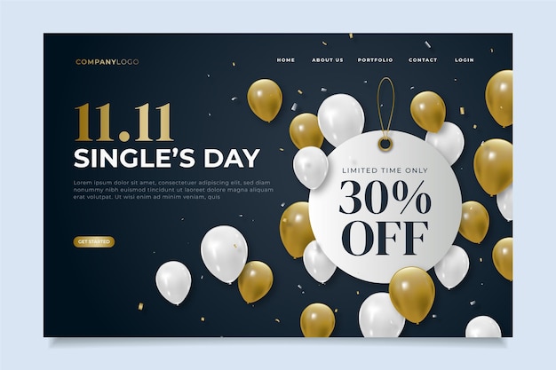 Free vector realistic single's day landing page template