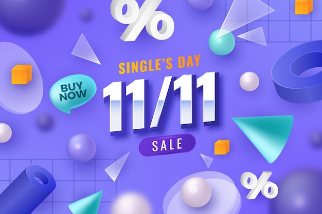 Realistic single's day sale illustration