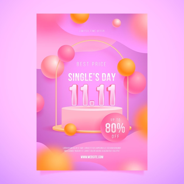 Realistic single's day vertical poster template