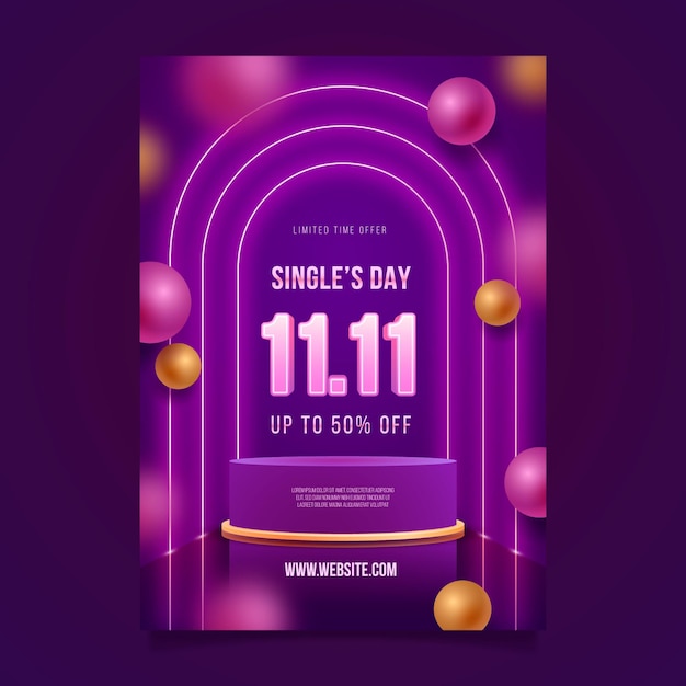 Realistic single's day vertical poster template