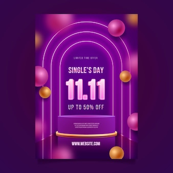 Realistic single's day vertical poster template