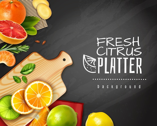 Free vector realistic sliced citrus fruits on chalkboard