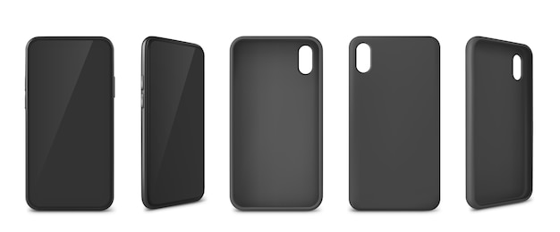 Realistic smartphone collection with cases