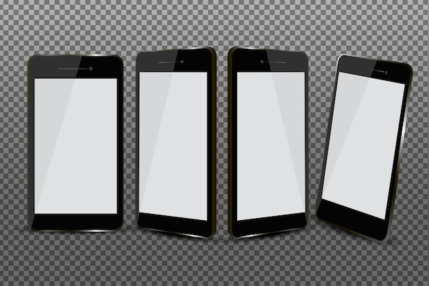 Realistic smartphone in different views set