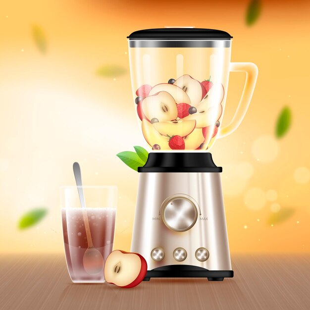 Realistic smoothies in blender glass illustration