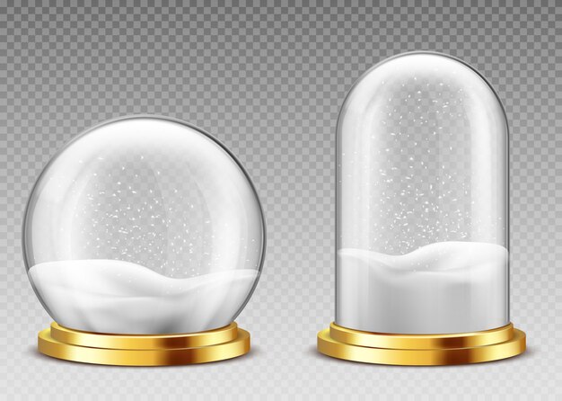 Realistic snow globe and dome, christmas souvenirs