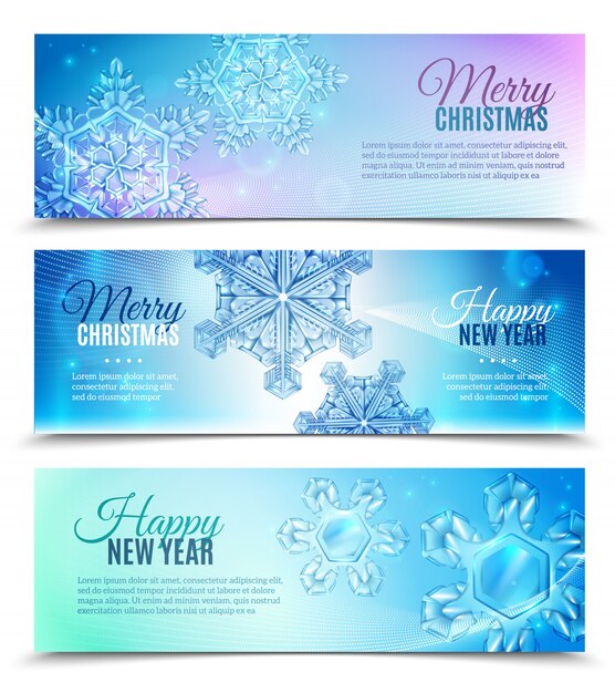 Realistic Snowflake Banner Set