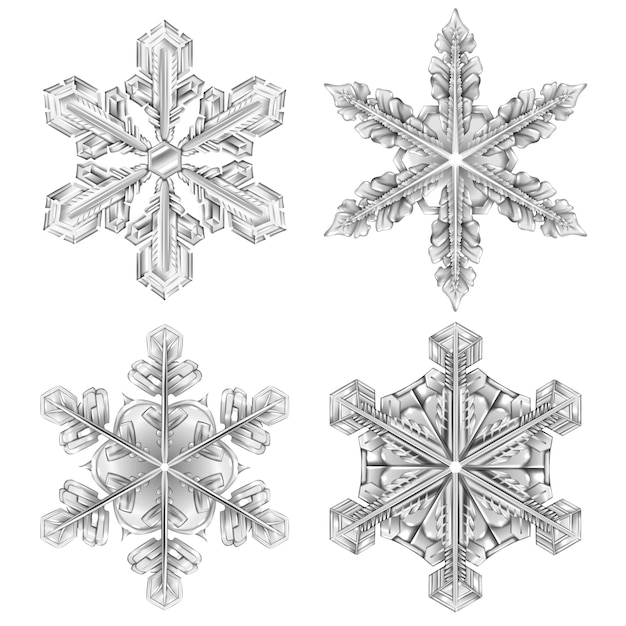 Free vector realistic snowflake black and white  set