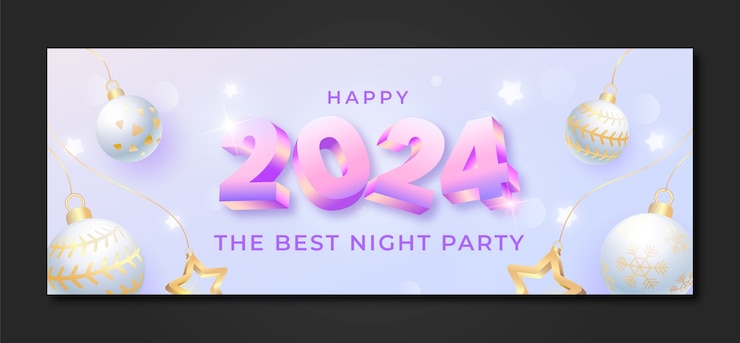무료 Vector 2024년 새해 축하를 위한 현실적인 소셜 미디어 커버 템플릿