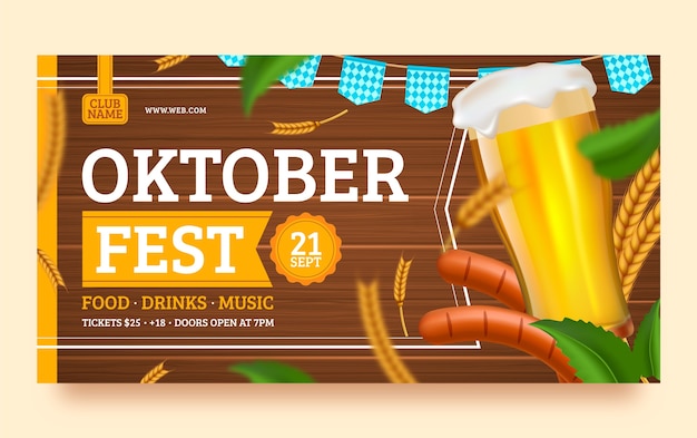 Vettore gratuito modello di post sui social media realistico per il festival dell'oktoberfest